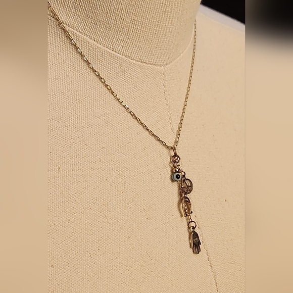 Hamsa Hand Evil Eye Horseshoe Peace Sign Necklace - Picture 2 of 14